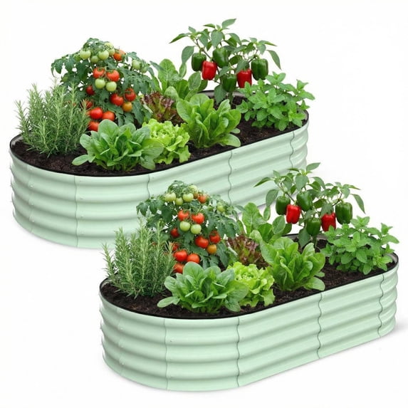 JoanKaren 2 Pcs 6x3x1 ft Oval Galvanized Raised Garden Beds,Large Deep Root Metal Planter Box with Open Base for Vegetables Flowers,Herbs,Tool-Free Assembly,Green