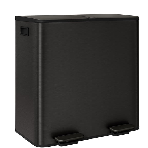 JoanKaren 2 x 10.6 Gallon Dual Garbage Recycle Trash Can with Lid,Removable Inner Buckets for Kitchen,Stainless Steel,Black