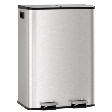 JoanKaren 2 x 8 Gallon Dual Garbage Recycle Trash Can with Lid,Removable Inner Buckets for Kitchen,Stainless Steel,Sliver