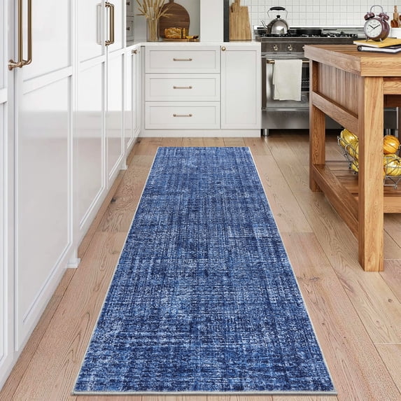 JoanKaren 2'x6' Solid Runner Area Rugs,Machine Washable Indoor Carpet for Living Room Bedroom Dining Office,Blue