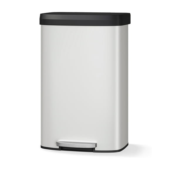 JoanKaren 21.1Gal/80L Stainless Steel Trash Can with Soft-Close Plastic Lid, Step-on Waste Bin with Removable Plastic Inner Buckets,White