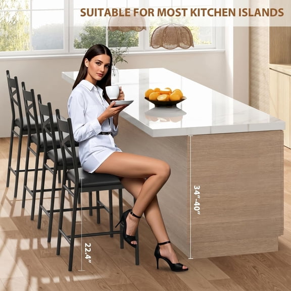 JoanKaren 22" Counter Height Bar Stools Set of 4,Upholstered Bar Chairs with Back and Thick Cushion,Modern Barstools for Kitchen Island, Apartment,Dining Room,Black