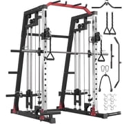 JoanKaren 2200 lb Smith Machine Home Gym, Multi-Function Power Cage Squat Rack with Cable Crossover & LAT Pulldown