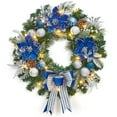 thumbnail image 1 of JoanKaren 24 inch Large Christmas Wreath Blue Silver with 20 LED Lights,Prelit Xmas Wreath w/ Ball Ornaments Pine Cone, 1 of 8