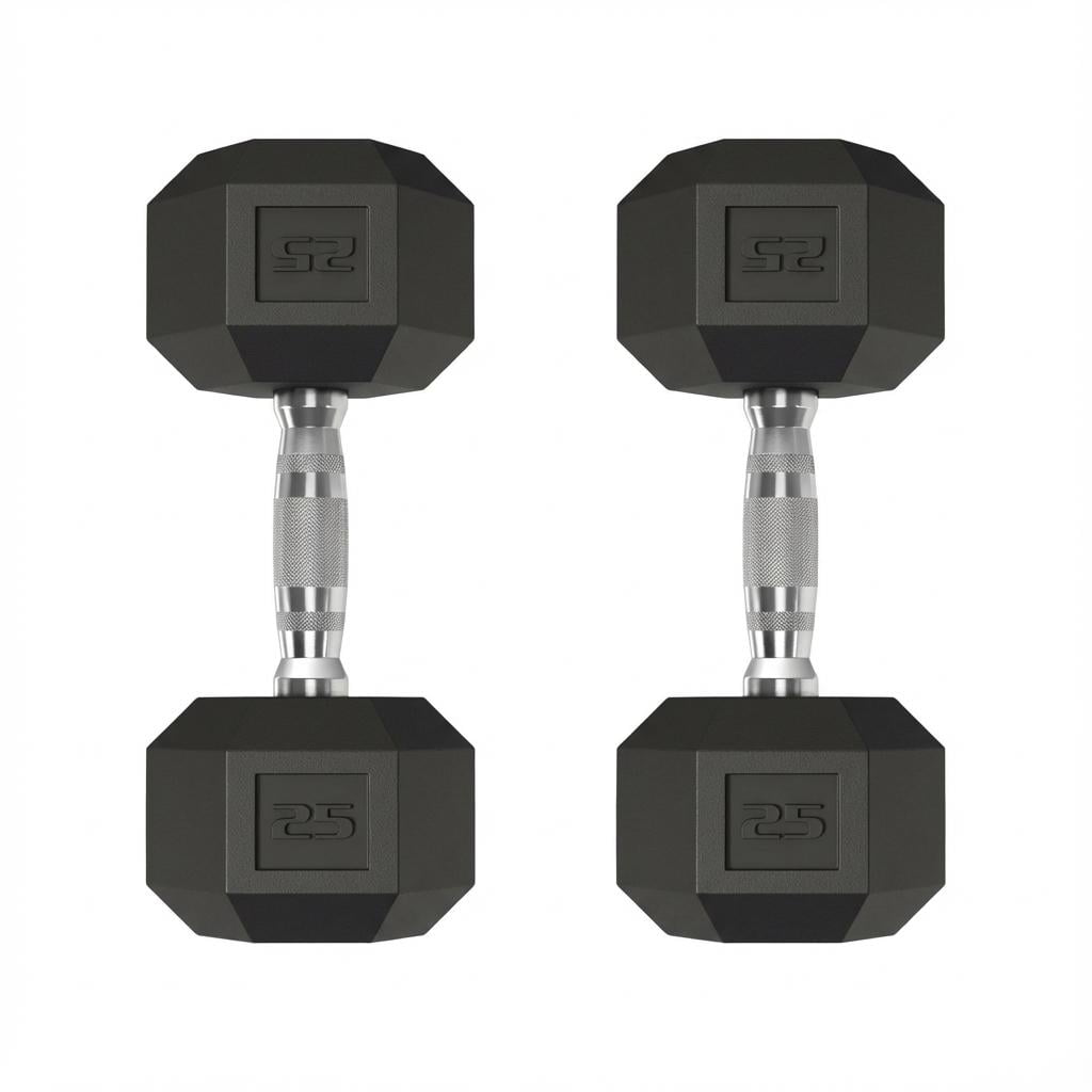 JoanKaren 25lbs Hex Dumbbell Set of 2 with Rubber Encased Coating&Textured Carbon Steel Handle,Anti-Roll Weights for Home Gym Strength Training