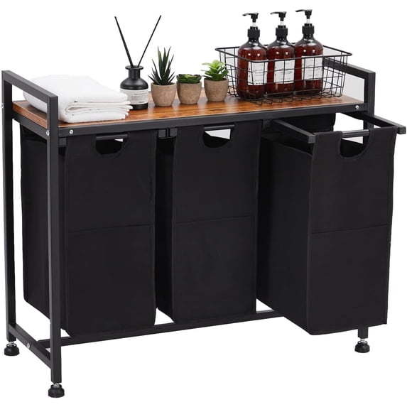 JoanKaren 3-Bag Laundry Sorter Cart with Wheels,Metal Rolling Hamper with Removable Bags and Top Shelf,3 x 11.5 Gal