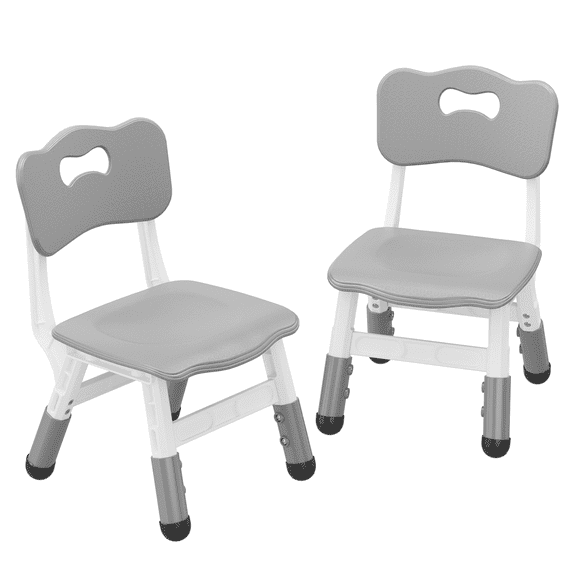 JoanKaren 3-Height Adjustable Toddler Chairs Set of 2 for Ages 2-8, Plastic Kids Chair for Playroom & Nursery, Gray