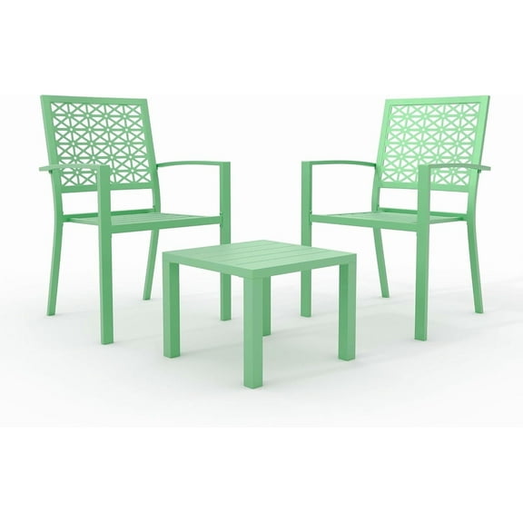 JoanKaren 3 Piece Patio Bistro Set,Waterproof Stackable Square Table & Chair Patio Furniture,Green