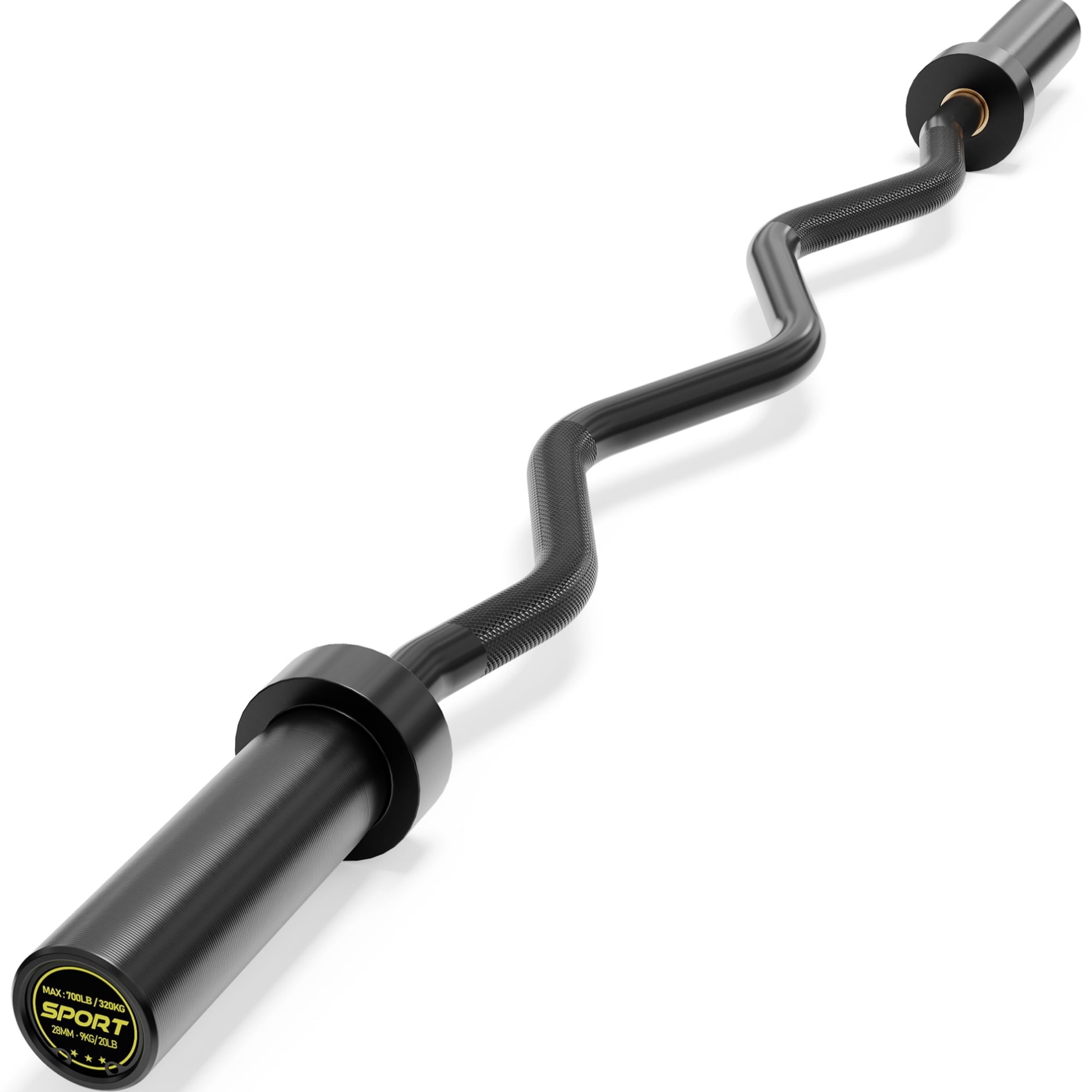 JoanKaren EZ Curl Barbell Bar 47 Inch 700 LB Capacity for 2 Inch Weight Plates Diamond Knurling Black