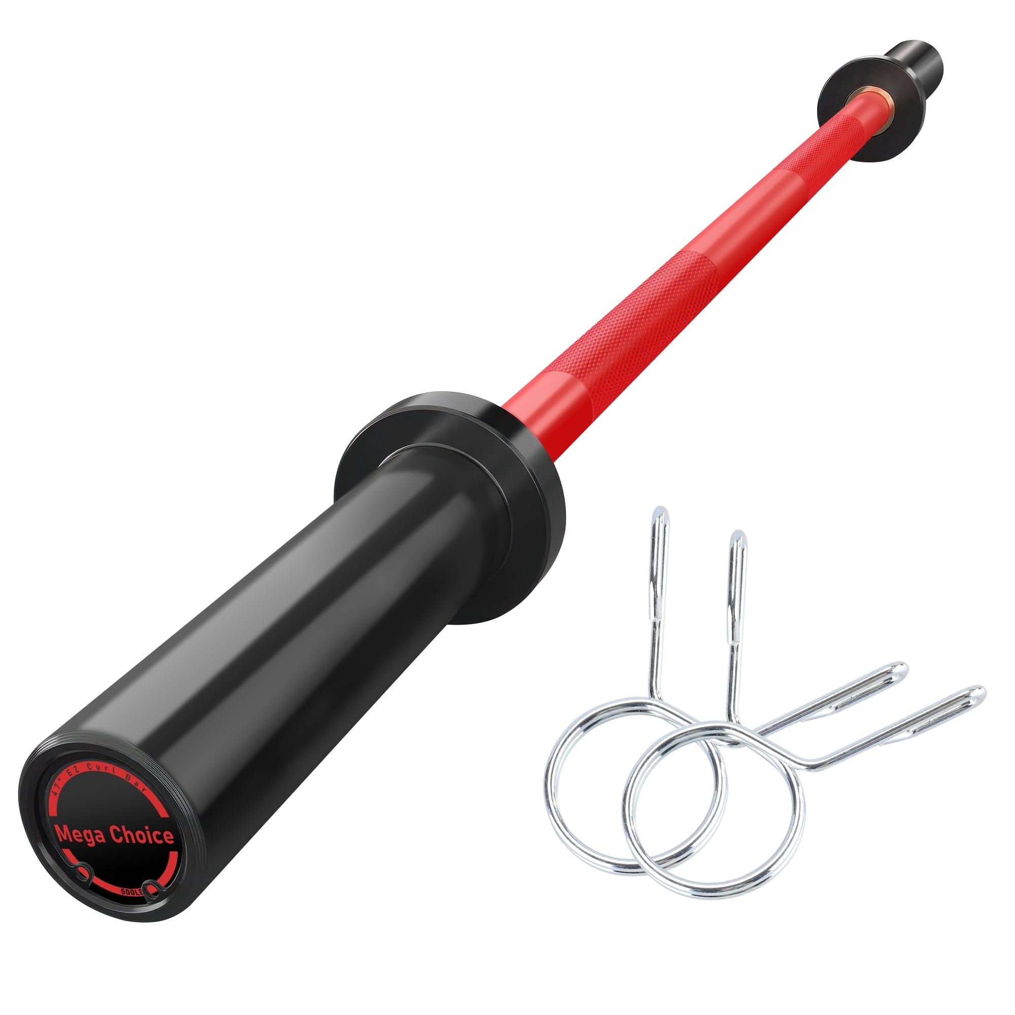 JoanKaren 47" Olympic Barbell Bar with 2 Collars,500lbs Capacity,Suitable for 2" Weight Plates,for Home Gym & Strength Training,Red & Black