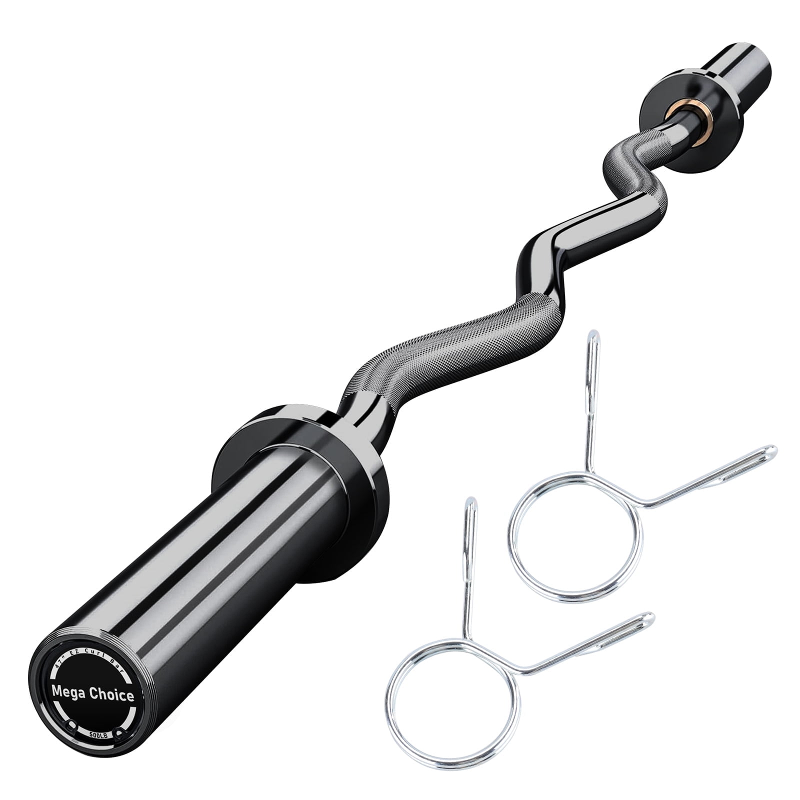 JoanKaren 47" Olympic EZ Curl Barbell Bar with 2 Collars,500lbs Capacity,Suitable for 2" Weight Plates,for Home Gym & Strength Training,Black