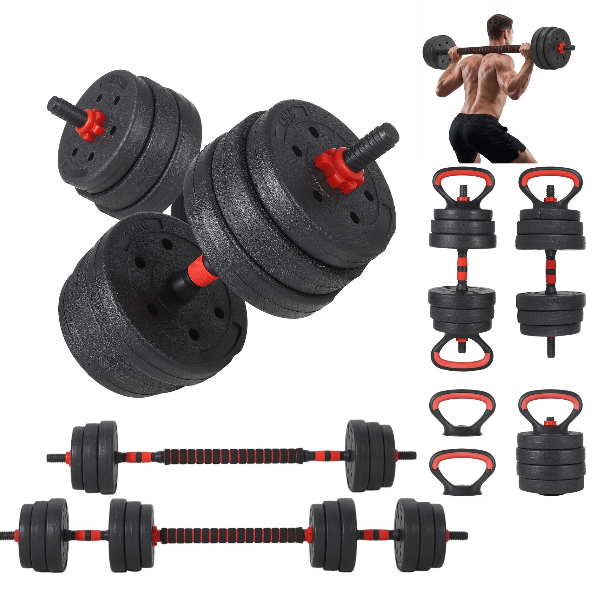 JoanKaren 5 in1 Adjustable Dumbbell Set,55lbs Free Weight Sets with Connector,Used as Barbell,Kettlebell,Push up Stand,Weight Plate for Home Gym