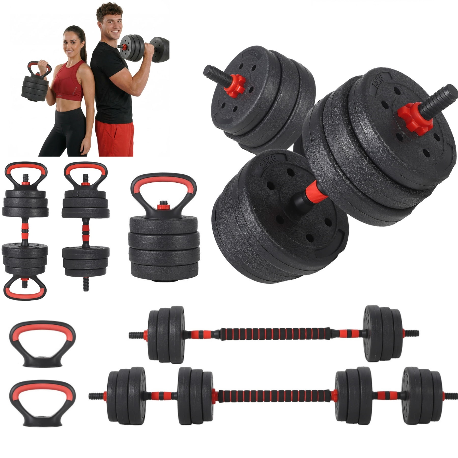 JoanKaren 5 in1 Adjustable Dumbbell Set,66lbs Free Weight Sets with Connector,Used as Barbell,Kettlebell,Push up Stand,Weight Plate for Home Gym