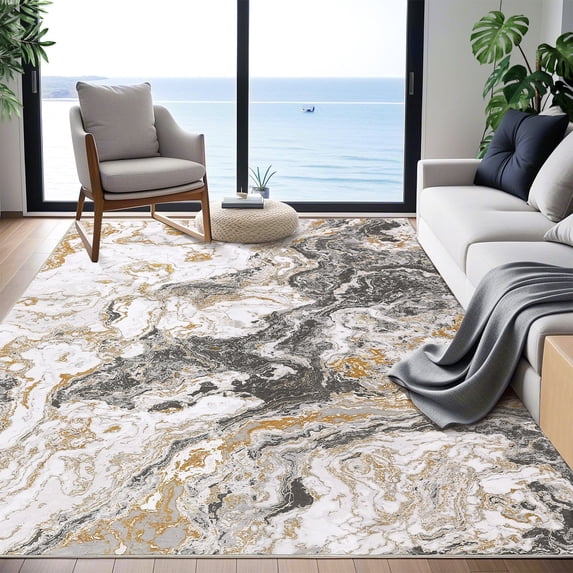 JoanKaren 5'x7' Machine Washable Abstract Area Rugs,Soft Modern Marble Rug for Living Room Bedroom Dining Room Office with Non Slip,Grey