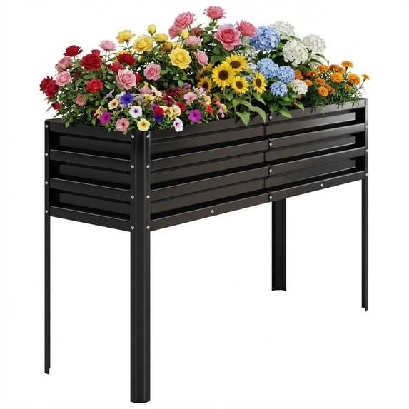 JoanKaren 50'' Galvanized Raised Garden Bed with Legs&Water Storage,Metal Elevated Planter Box for Outdoor Gardening Backyard,Black