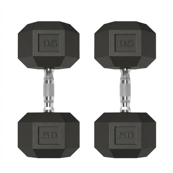 JoanKaren 50lbs Hex Dumbbell Set of 2 with Rubber Encased Coating&Textured Carbon Steel Handle,Anti-Roll Weights for Home Gym Strength Training