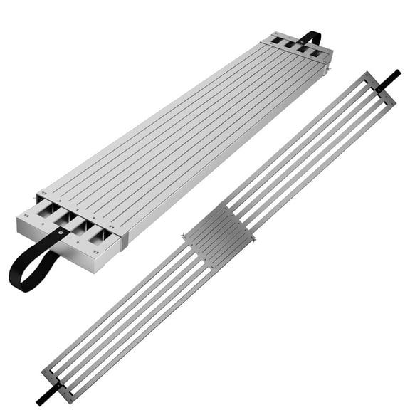 JoanKaren 6-9 ft Telescoping Aluminum Work Plank, 440lbs Capacity Scaffolding with Skid-Proof Platform, Silver