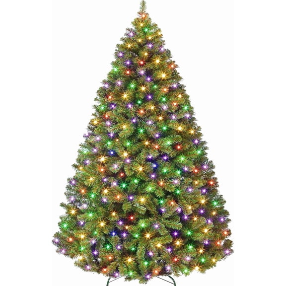 JoanKaren 6' Pre-Lit Green Artificial Christmas Tree,Metal Stand Full Xmas Tree with 450 Multicolor Lights