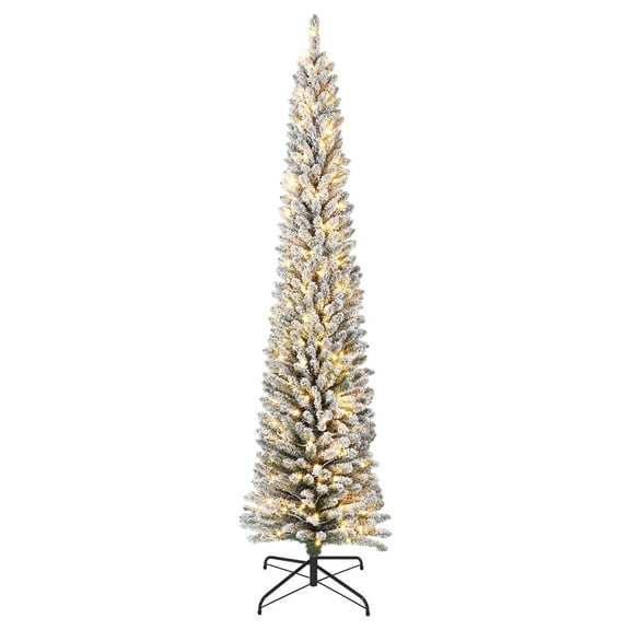 JoanKaren 6' Pre-Lit Snow Flocked Artificial Christmas Tree with 250 Warm White LED Lights,Pencil Slim Design