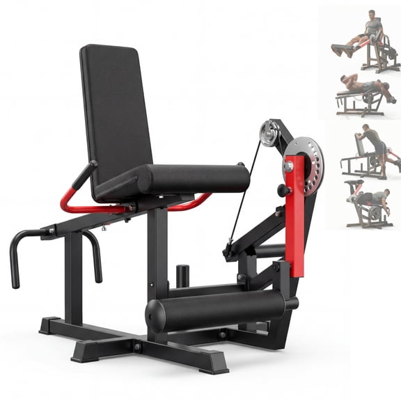 JoanKaren 6-in-1 Leg Extension and Curl Machine,700LB Adjustable Leg Curl Machine with Exercise Bench,Leg Workout Equipment Compatible with Cable System Fit 1'' & 2'' Plates,Red&Black