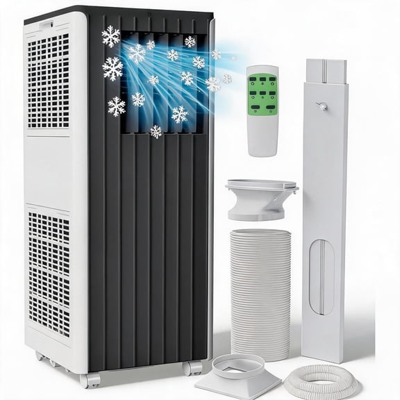 JoanKaren 8000 BTU Portable Air Conditioner Up to 350 Sq. Ft. 3-in-1 AC Unit with Cooling,Dehumidifier & Fan,Energy-Saving,24-Hr Timer,Full Window Kit,Black Top