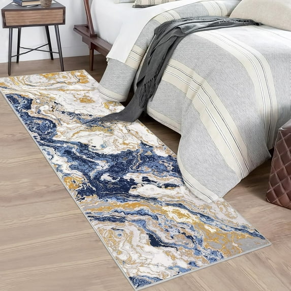 JoanKaren Abstract Area Rugs,2'x8' Washable Kitchen Runner Abstract Marble Pattern Rug Runners for Hallways Non Slip for Bedroom Entryway,Blue
