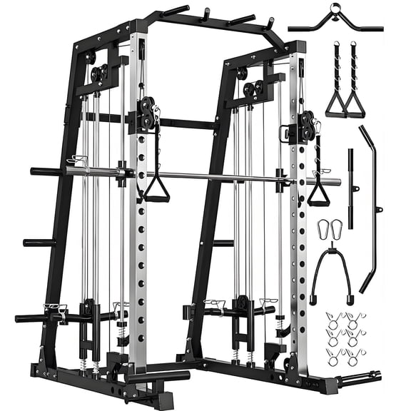 JoanKaren All-in-One Smith Machine Home Gym, 2200 lb Capacity Power Cage with Cable Crossover