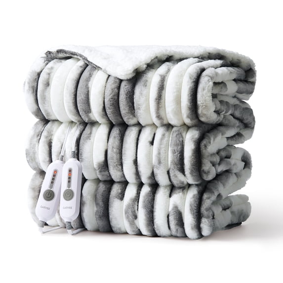 JoanKaren Electric Heated Blanket,Queen Size 90"x84" Cozy Faux Rabbit Fur Heating Blanket,4 Heat Settings,Over-Heat Protection,Marble Gary