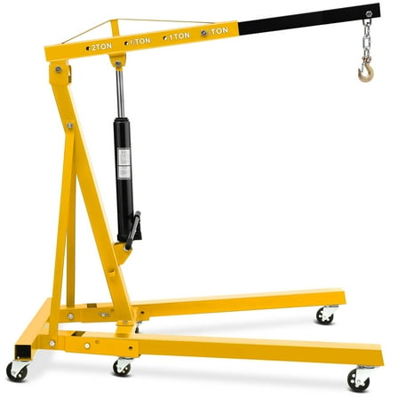 JoanKaren Folding Engine Hydraulic Lifting Hoist,4400 lbs Max Weight Engine Hoist with 6 Steel Caster Wheels,Yellow