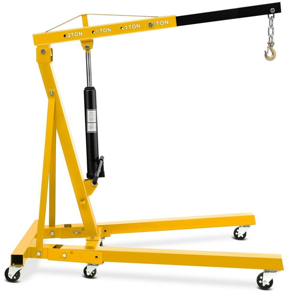 JoanKaren Folding Engine Hydraulic Lifting Hoist,4400 lbs Max Weight Engine Hoist with 6 Steel Caster Wheels,Yellow