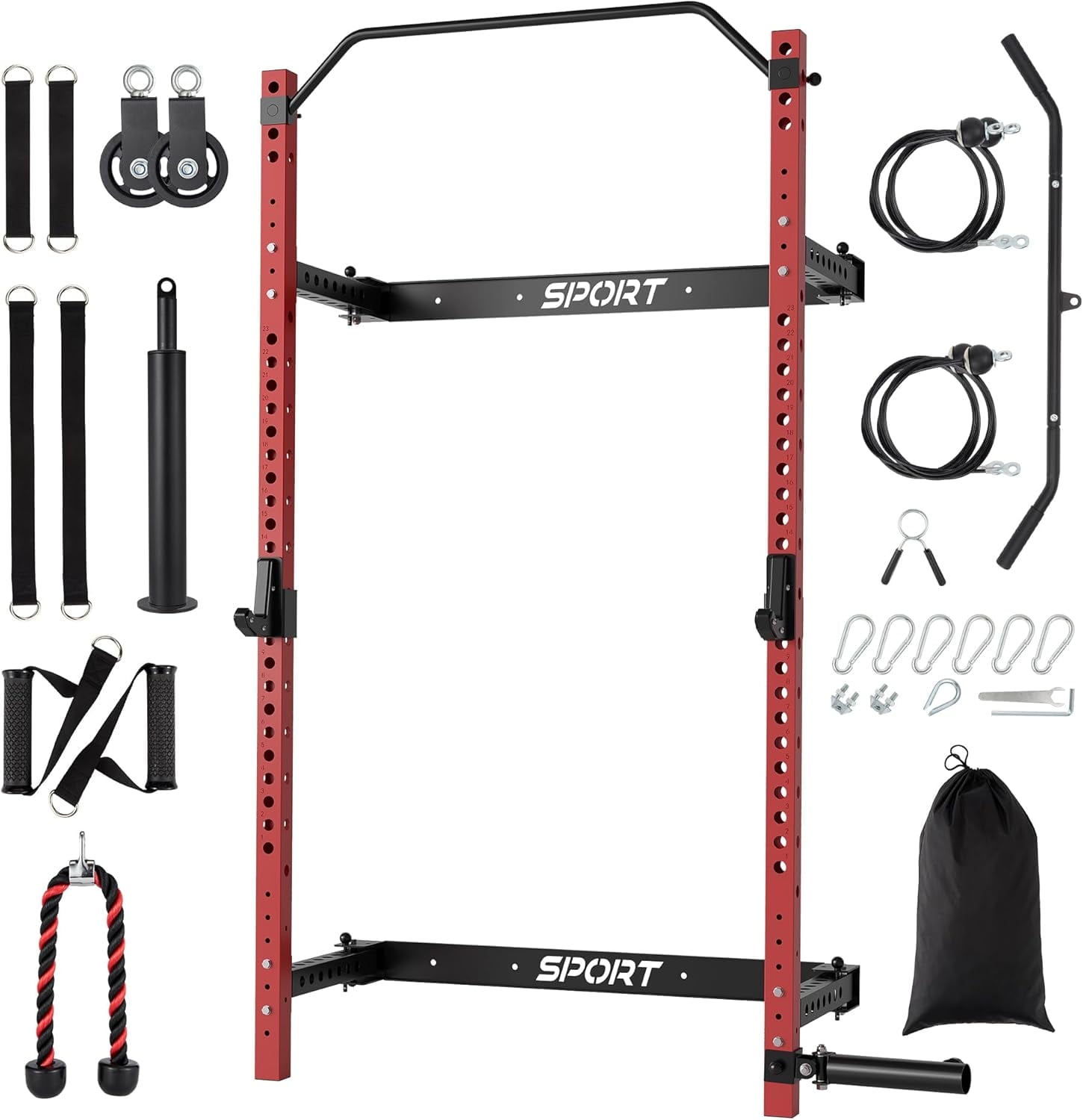 JoanKaren Folding Squat Rack with LAT Pulldown System Exercise Power ...