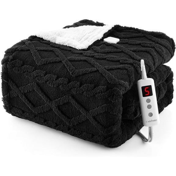 JoanKaren Heated Blanket Electric Throw 50"×60" with 10 Heating Levels & 10 Hours Timer,Fast Heating,Machine Washable,Black