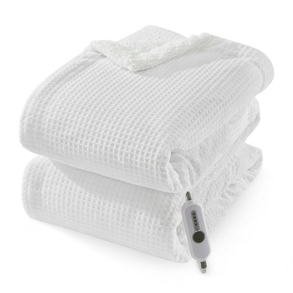JoanKaren Heated Electric Blanket Throw,50"x60" Waffle Heating Throws with ETL Certified,4 Heating Levels & 4 Hours Auto Off,White