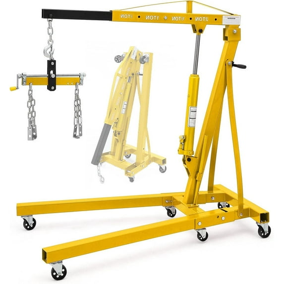JoanKaren Hydraulic Engine Hoist,4400lbs Max Weight,Folding Engine Lift Shop Crane with Lever and 6 Steel Caster Wheels,Yellow