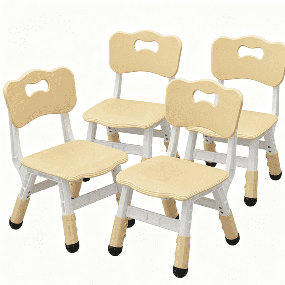JoanKaren Kids Chairs Set of 4, 3-Level Height Adjustable Toddler Chairs, Ages 2-8, Beige