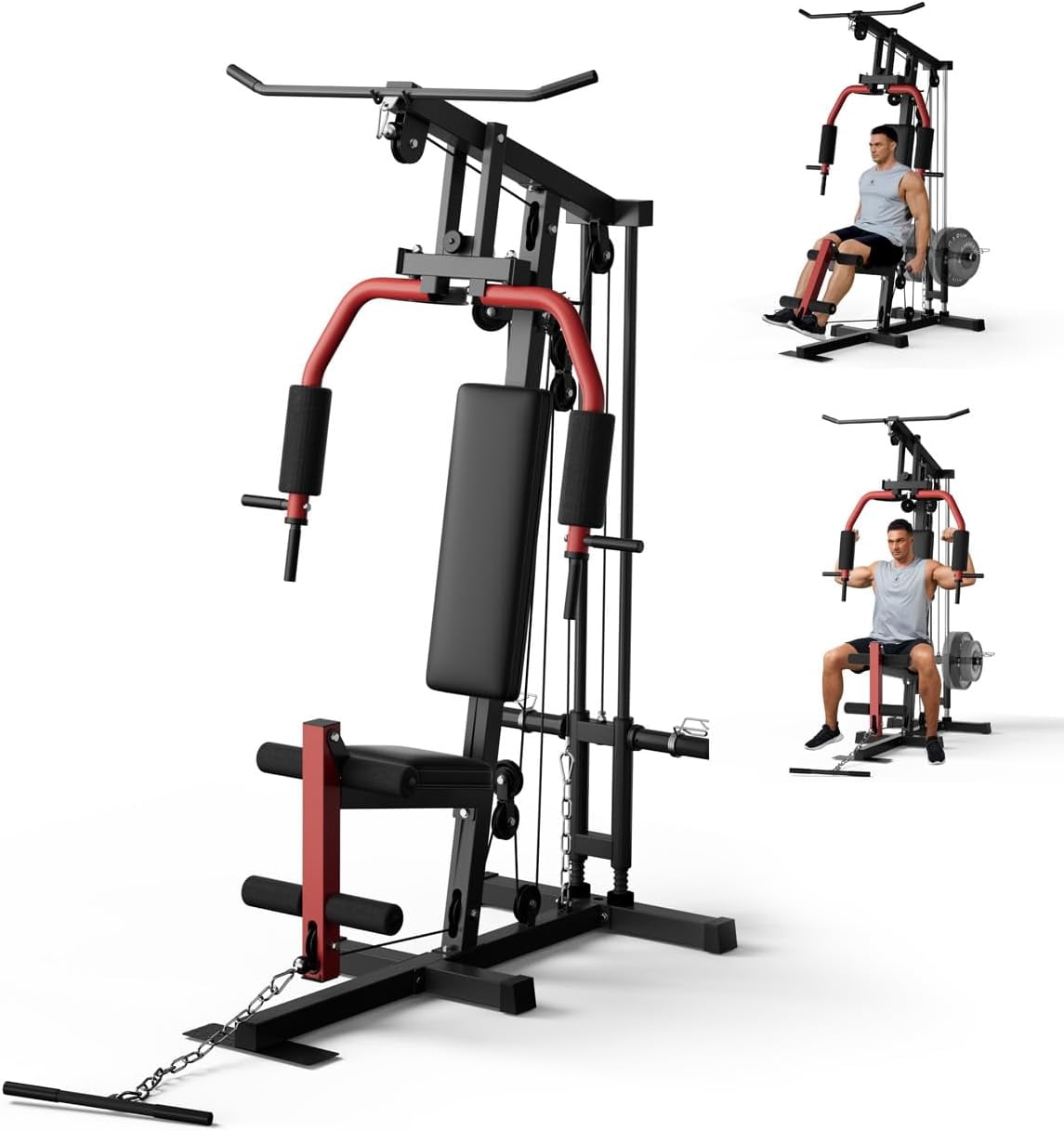 JoanKaren Multifunctional Home Gym System Workout Station for Full Body Strength Training,Red