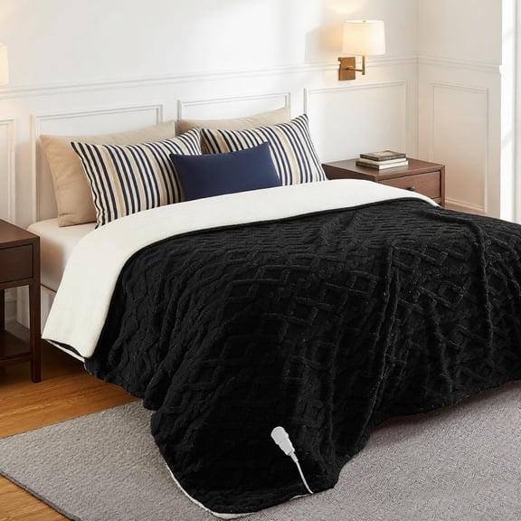 JoanKaren Oversized Cal King Heated Blanket 100" x 94", Dual Controllers & 1-10H Auto-Off, Black