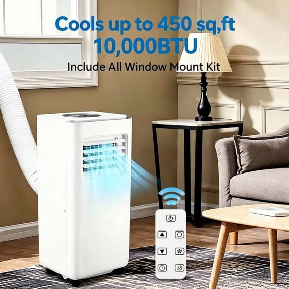 JoanKaren Portable Air Conditioner,10000 BTU Up to 450 Sq. Ft. Ultra Quiet 3-in-1 Standing AC Unit with Cooling,Dehumidifier & Fan,Window Kit