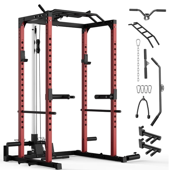 JoanKaren Power Rack Cage,1600LBS Capacity Multi-Function Squat Rack for Home Gym with Cable Crossover System