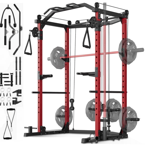 JoanKaren Power Rack Cage,1600lbs Multi-Functional Power Racks for Home Gym with Cable System and More Training Attachment