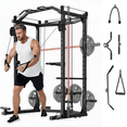 thumbnail image 1 of JoanKaren Power Rack Cage,2000lbs Heavy Duty Steel Squat Rack with LAT-Pull Down System,Pulley System & Dip Station,Black, 1 of 10
