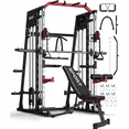 thumbnail image 1 of JoanKaren Pro Smith Machine with Bench,2200lbs Squat Rack with Weight Bar,LAT Pull-Down,Cable Systems,Leg Hold-Down and More Attachments,Red & Black, 1 of 11