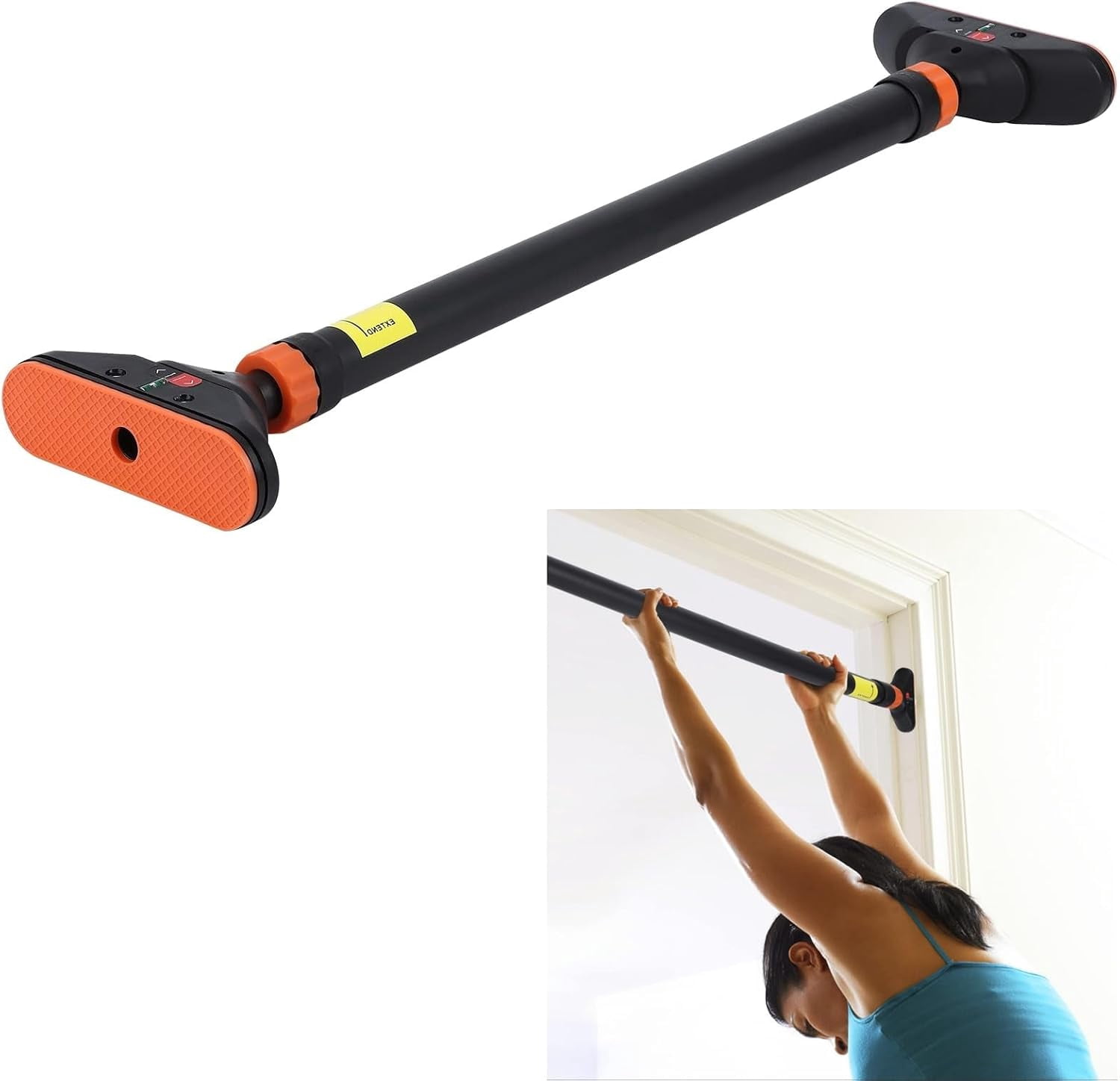 JoanKaren Pull up Bar for Doorway,Chin up Bar with Level Meter,Adjustable Width,No Screws Required,Orange&Black