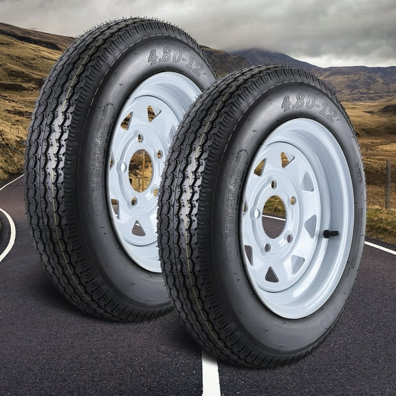 JoanKaren Set of 2 Trailer Tire, 4.80x12 6PR Heavy-Duty Tires with 12" Rim, 5 Lug On 4.5", Load Range C for Small Trailers, Utility, Campers
