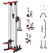 JoanKaren Wall Mount Cable Crossover Machine,Pulley Tower Functional Trainer with 19-Position Dual Pulley Crossover & LAT Pull Down System,Adjustable Footplate,Space Saving Fitness Equipment