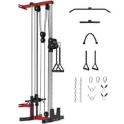 JoanKaren Wall Mount Cable Crossover Machine,Pulley Tower Functional Trainer with 19-Position Dual Pulley Crossover & LAT Pull Down System,Adjustable Footplate,Space Saving Fitness Equipment