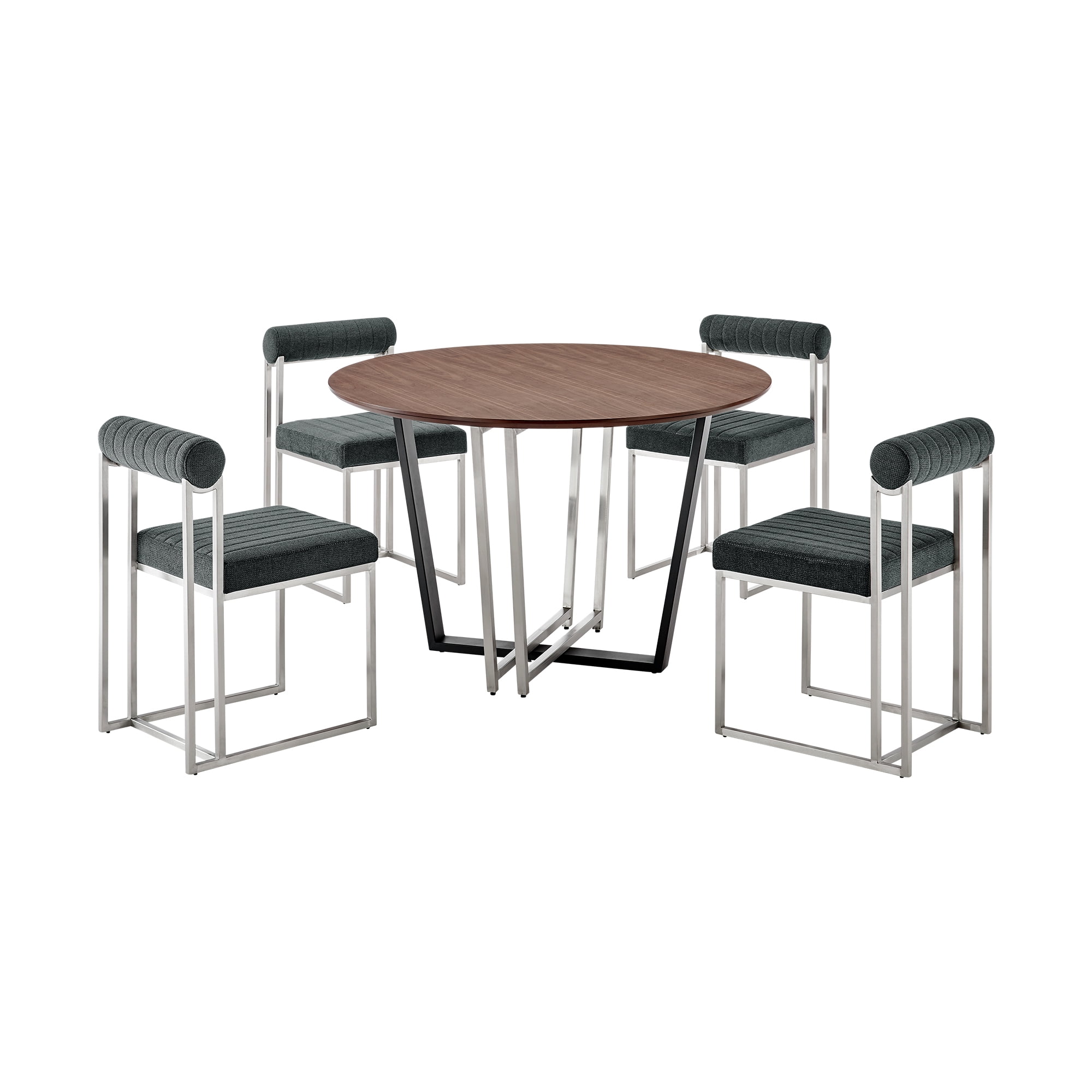 Joana Anastasia 5 Piece Round Dining Set with Charcoal Fabric