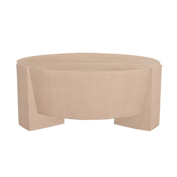 Joana Coffee Table- 35 Inch Round Drum Shape with 3 Legs- Sandblasted Mango Wood