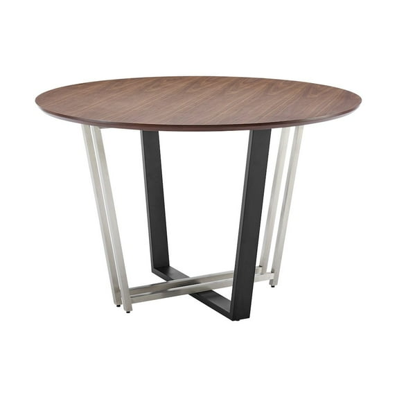 Joana Round Dining Table Black Iron Base with Walnut Tabletop