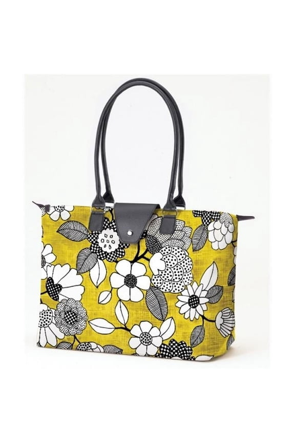 Joann Marrie Designs NF3YBF Long Handle Fold-Up Bag Yellow and Black Floral- Pack of 2
